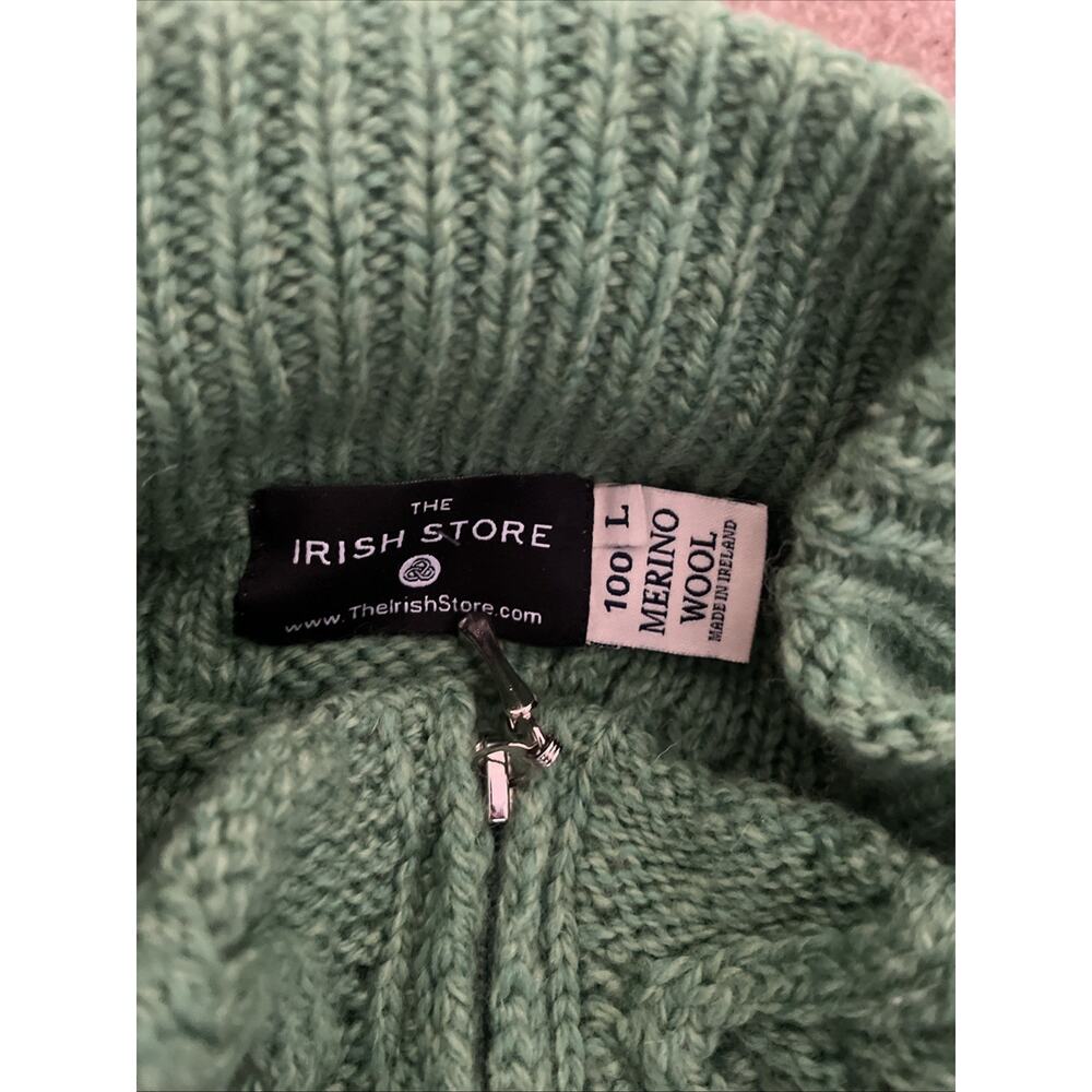 THE IRISH STORE Sweater Knit Full Zip Womans Large 100% Merino Wool Green - Picture 3 of 9